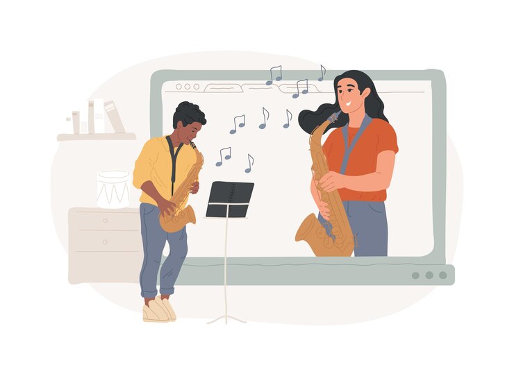 Vector ilustración vectorial de conceptos aislados de lecciones de música en línea