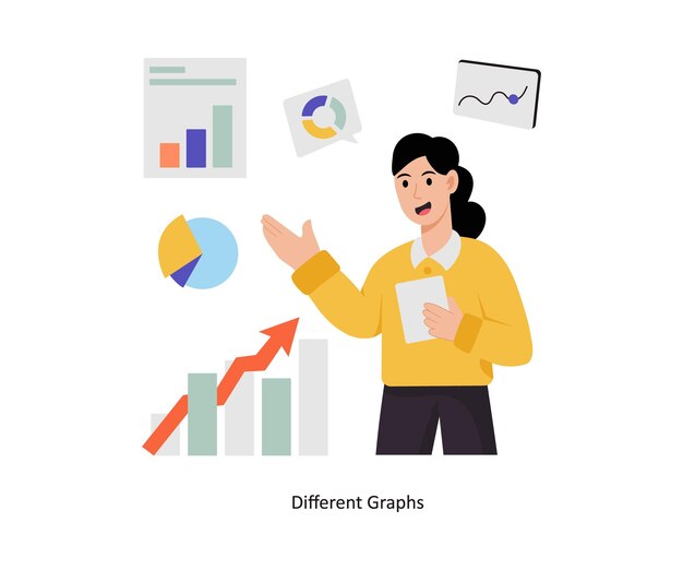 Ilustración vectorial de conceptos de diferentes gráficos Base de datos aislada en fondo blanco
