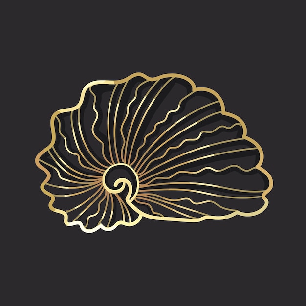 Ilustración vectorial concha de color dorado sobre fondo negro Hermosa concha marina