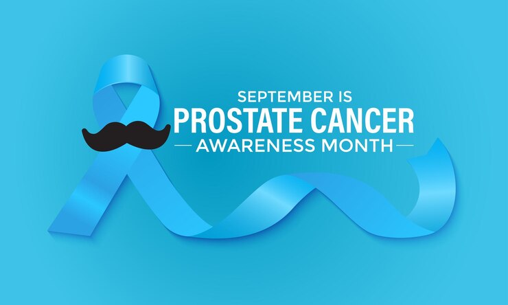 Vector ilustración vectorial de concienciación sobre el cáncer de próstata cinta azul claro realista con bigote de fondo