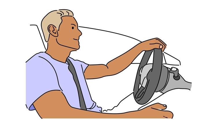 Vector ilustración vectorial del conductor que sostiene el volante