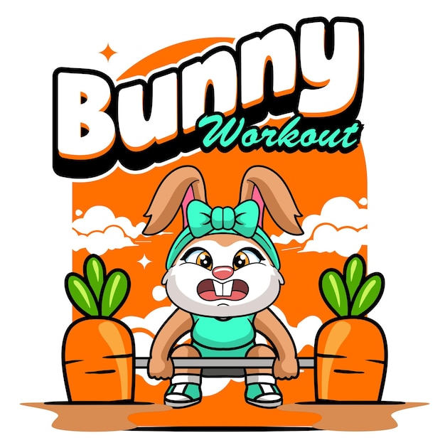 Ilustración vectorial de un conejo levantando una zanahoria como una barra con una ilustración de mascota retro