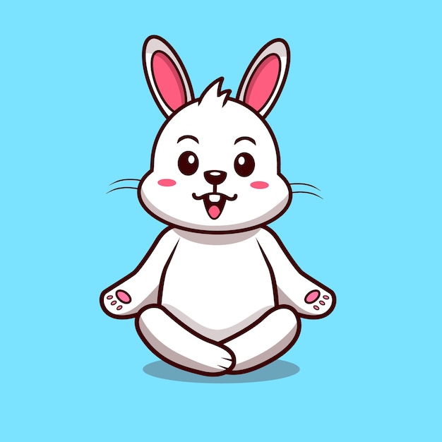 Ilustración vectorial de un conejo lindo meditando