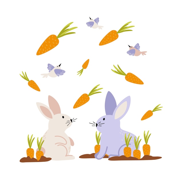 Ilustración vectorial de conejos de colores