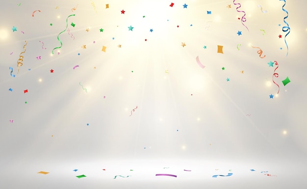 Ilustración vectorial de confeti cayendo sobre un fondo transparente