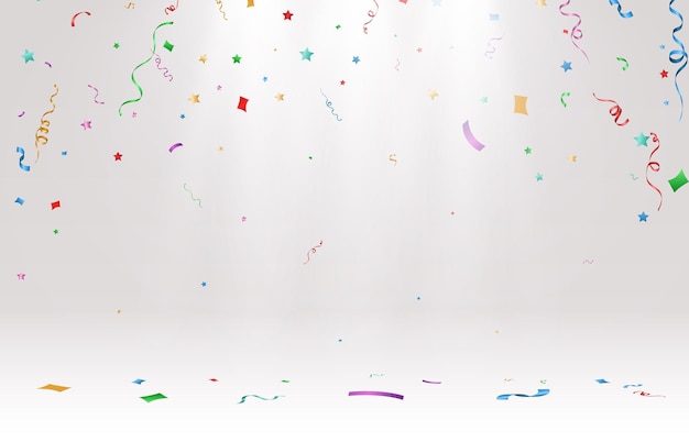 Ilustración vectorial de confeti cayendo sobre un fondo transparente