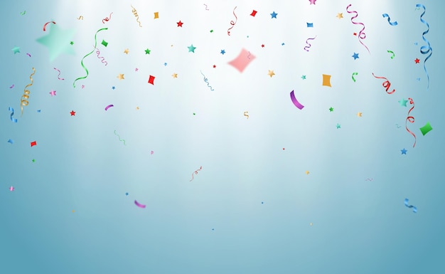 Ilustración vectorial de confeti cayendo sobre un fondo transparente