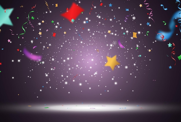 Ilustración vectorial de confeti cayendo sobre un fondo transparente