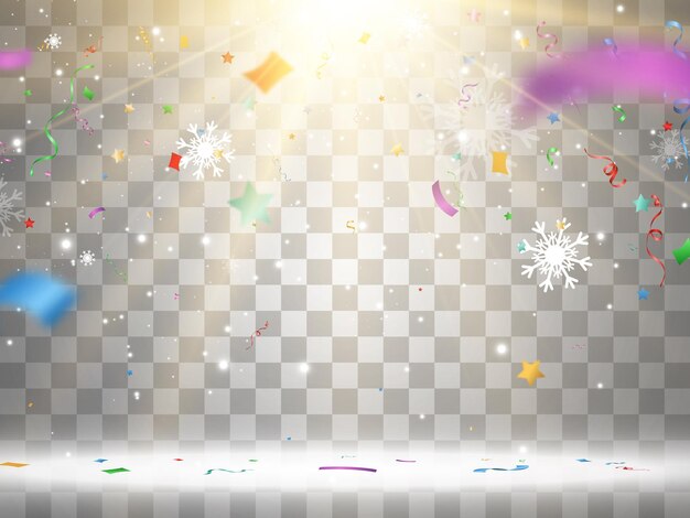 Ilustración vectorial de confeti cayendo sobre un fondo transparente