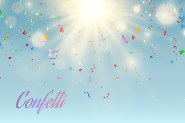 Ilustración vectorial de confeti cayendo sobre un fondo transparente