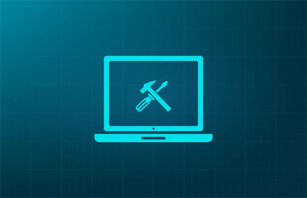Ilustración vectorial de configuración de símbolos por computadora en fondo azul Eps 10