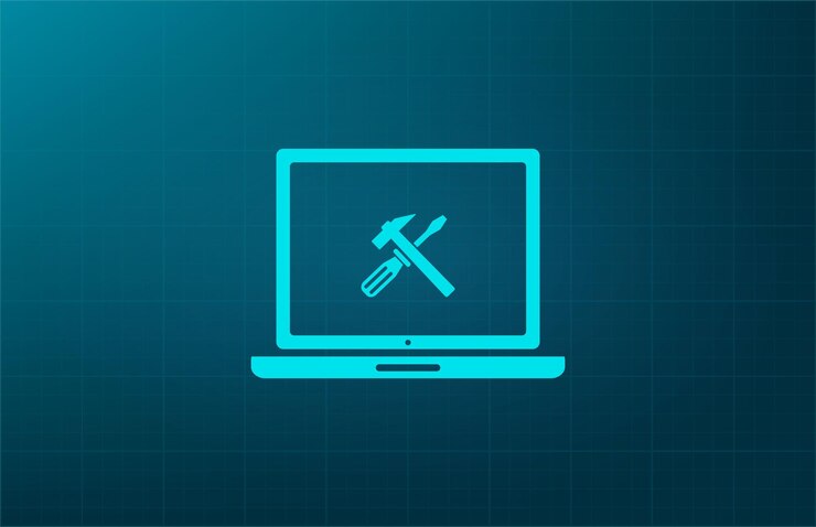 Vector ilustración vectorial de configuración de símbolos por computadora en fondo azul eps 10