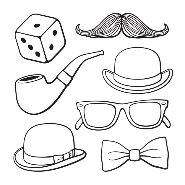 Ilustración vectorial conjunto de accesorios vintage para caballeros moda y estilo para hombres