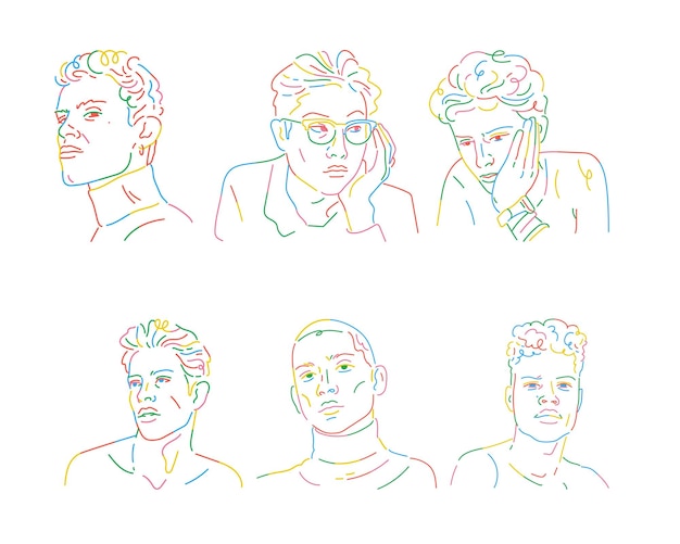 Ilustración vectorial de un conjunto de avatares de hombres con diferentes emociones