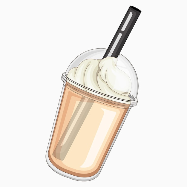 Ilustración vectorial de un conjunto de bebidas de té de leche con burbujas de boba