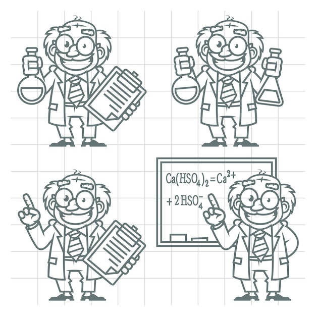 Vector ilustración vectorial, conjunto de caracteres profesor doodle, formato eps 10
