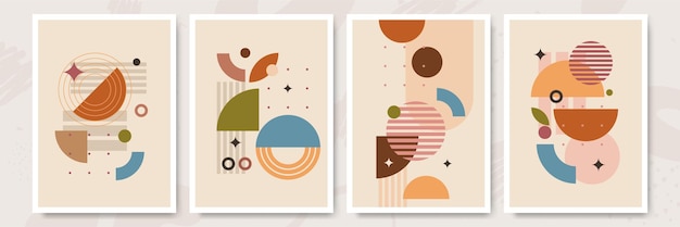 Ilustración vectorial Conjunto de carteles abstractos fondos contemporáneos Decoración de paredes de mediados de siglo Elementos de diseño para portada de libro plantilla tarjeta de impresión folleto de revista cartel gráfico de los años 60 y 70