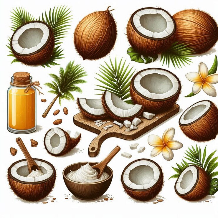 Vector ilustración vectorial del conjunto de coco