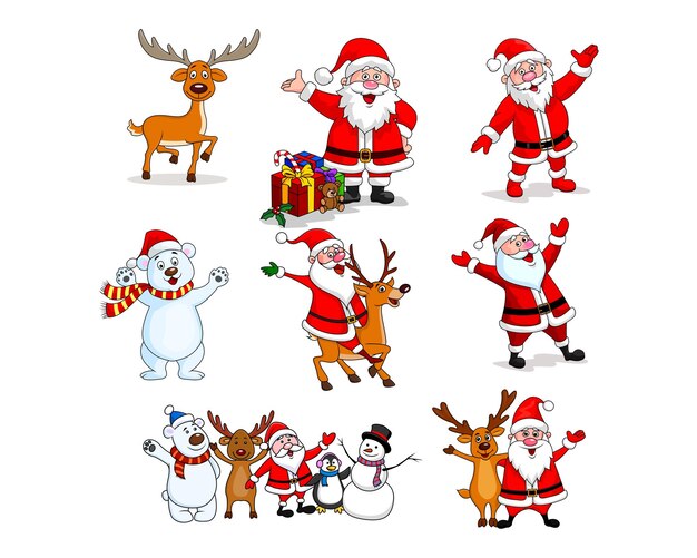 Ilustración vectorial del conjunto de colecciones de la cláusula de Papá Noel de dibujos animados