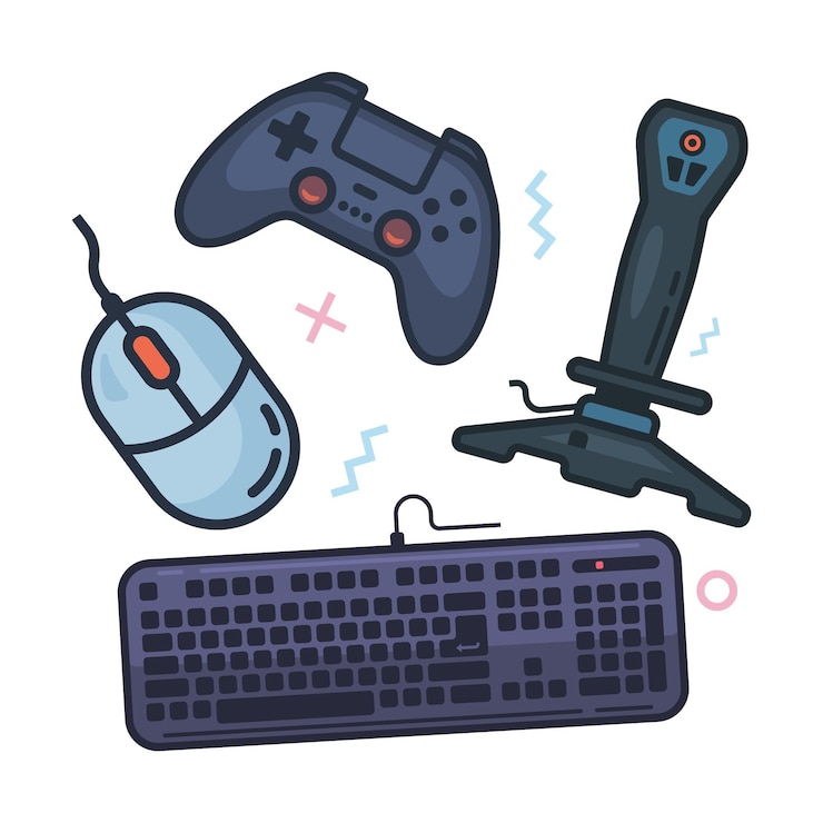 Vector la ilustración vectorial de un conjunto de controladores de juegos está aislada en blanco