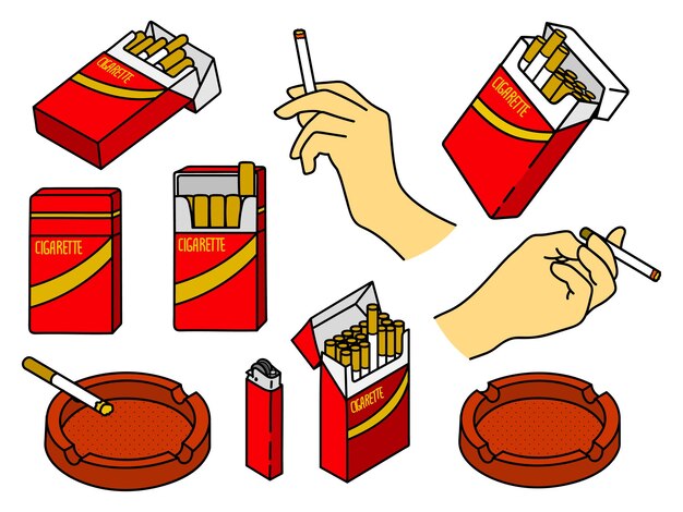 Ilustración vectorial de un conjunto de dibujos de fumadores de cigarrillos