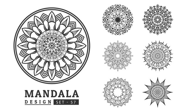 Ilustración vectorial del conjunto de diseño de fondo de Mandala de flores