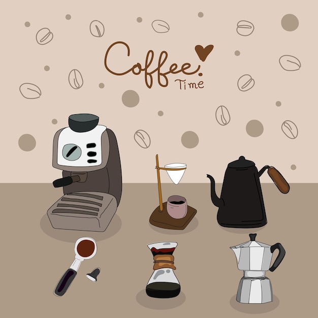 Ilustración vectorial del conjunto de diseño gráfico de la hora del café