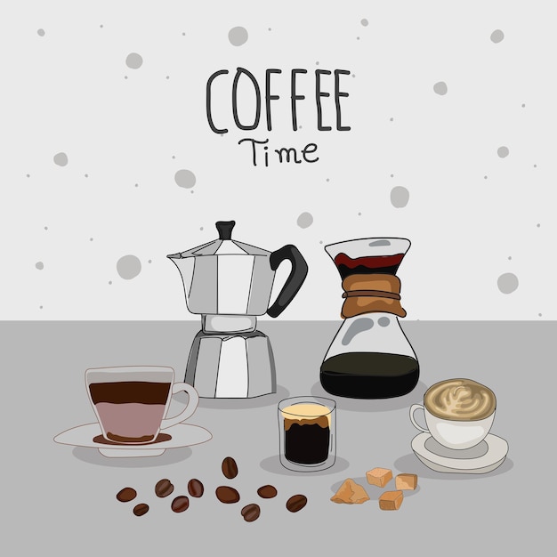 Ilustración vectorial del conjunto de diseño gráfico de la hora del café