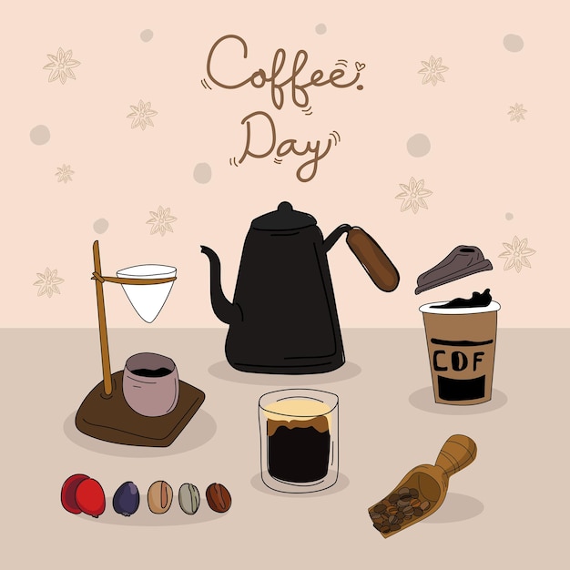 Ilustración vectorial del conjunto de diseño gráfico de la hora del café