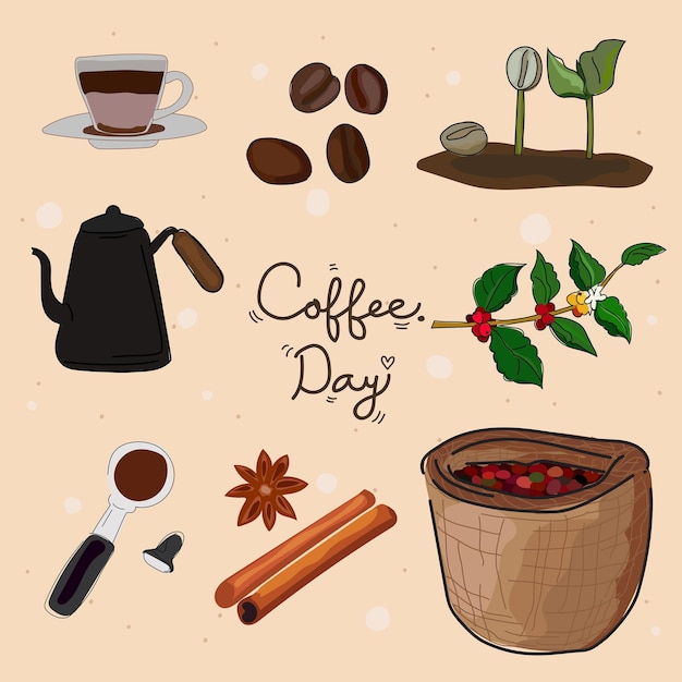Ilustración vectorial del conjunto de diseño gráfico de la hora del café