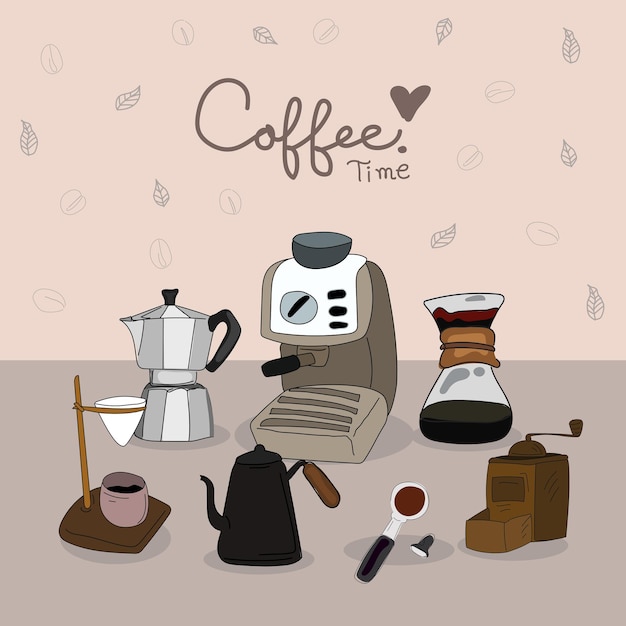 Vector ilustración vectorial del conjunto de diseño gráfico de la hora del café