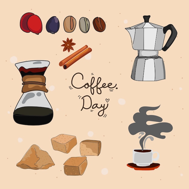 Ilustración vectorial del conjunto de diseño gráfico de la hora del café