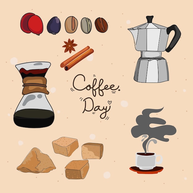 Vector ilustración vectorial del conjunto de diseño gráfico de la hora del café