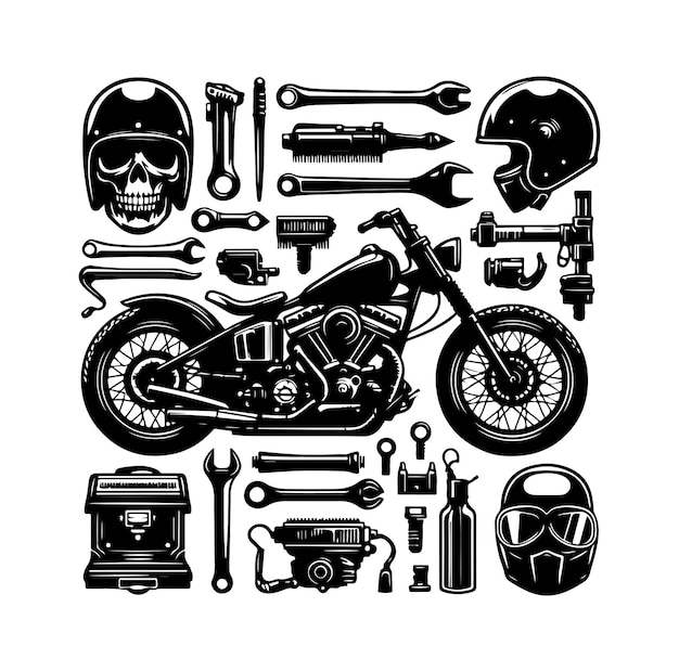 Ilustración vectorial del conjunto de elementos de la motocicleta