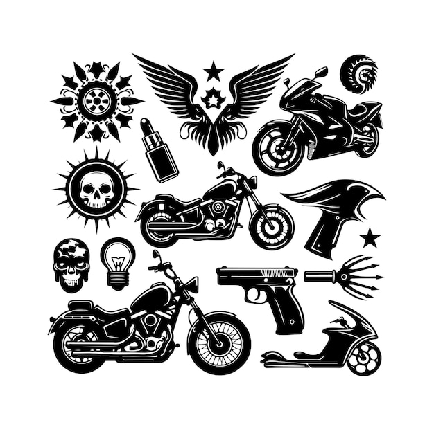 Ilustración vectorial del conjunto de elementos de la motocicleta