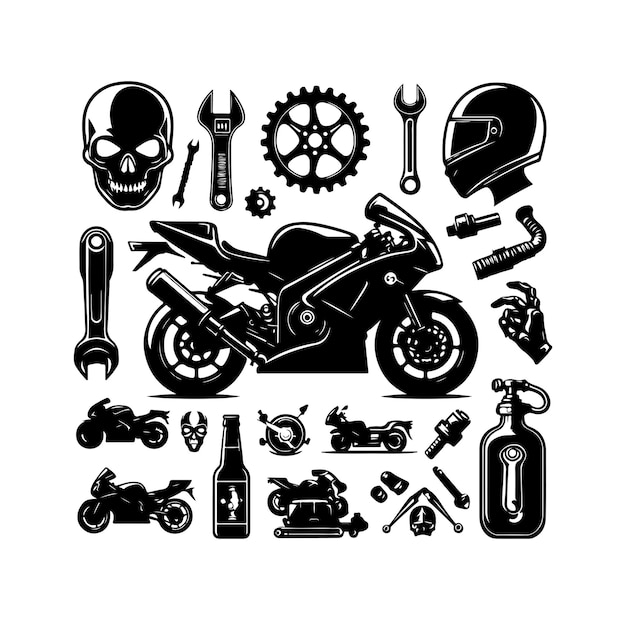Ilustración vectorial del conjunto de elementos de la motocicleta