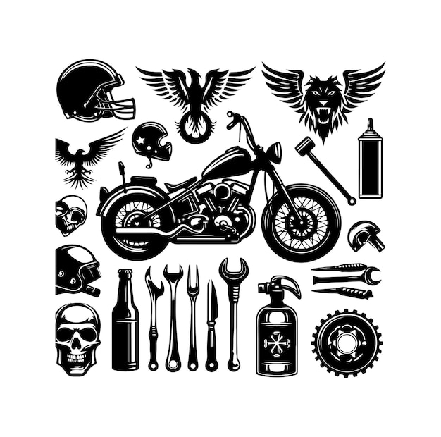 Ilustración vectorial del conjunto de elementos de la motocicleta