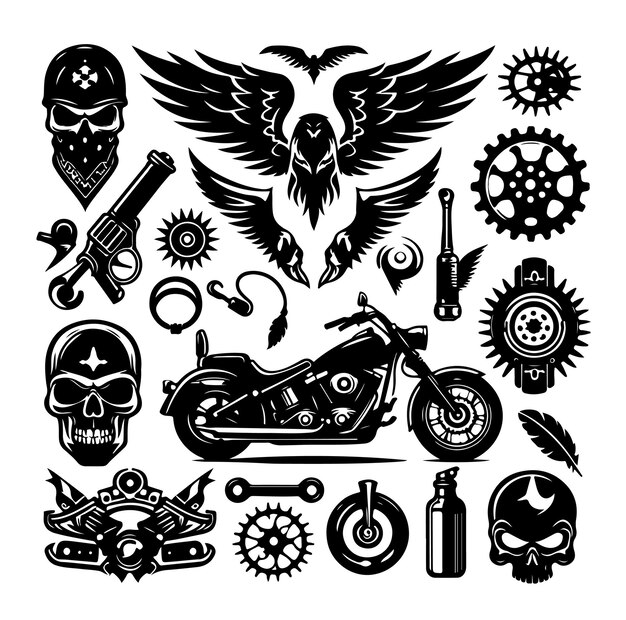 Ilustración vectorial del conjunto de elementos de la motocicleta