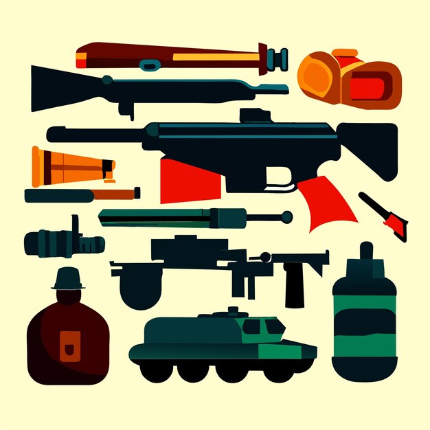 Vector ilustración vectorial del conjunto de equipos militares