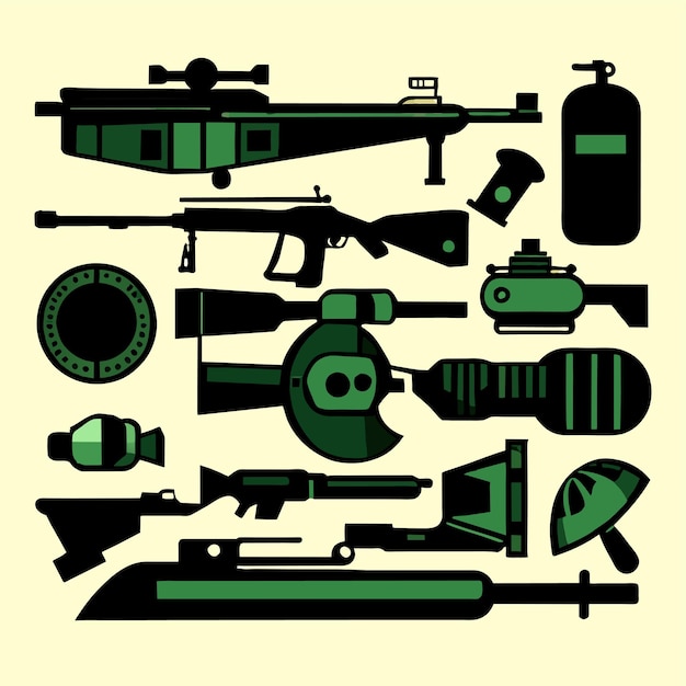 Vector ilustración vectorial del conjunto de equipos militares