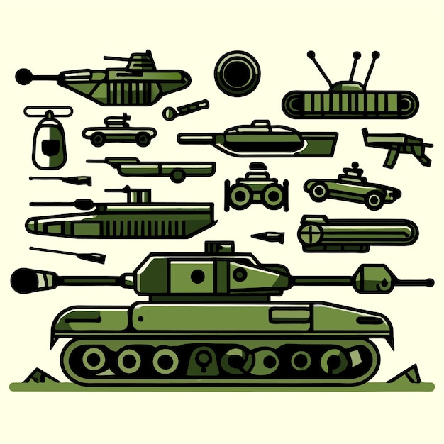 Vector ilustración vectorial del conjunto de equipos militares