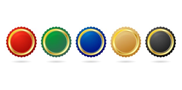 ilustración vectorial Un conjunto de etiquetas coloridas con líneas doradas fondos aislados
