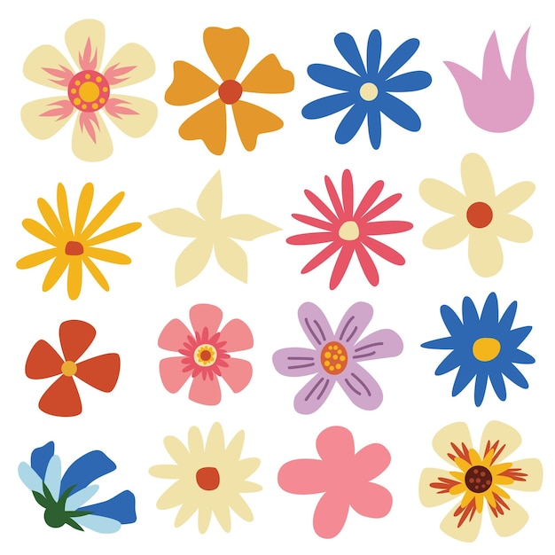 Ilustración vectorial de un conjunto de flores lindas