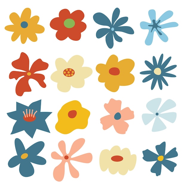 Ilustración vectorial de un conjunto de flores lindas