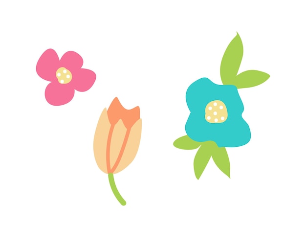 Ilustración vectorial conjunto con flores simples