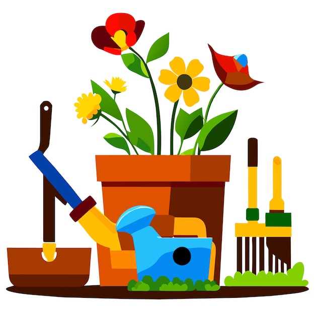 Vector ilustración vectorial del conjunto de herramientas de jardinería