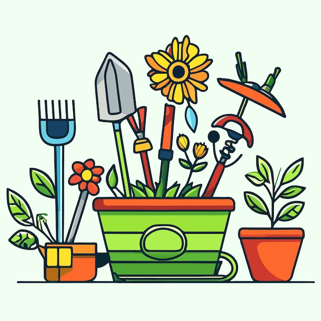 Vector ilustración vectorial del conjunto de herramientas de jardinería