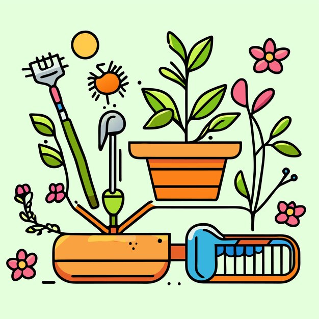 Vector ilustración vectorial del conjunto de herramientas de jardinería