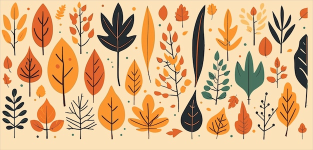 Ilustración vectorial conjunto hojas de otoño estilo de dibujos animados 2d plano