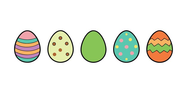 Ilustración vectorial de un conjunto de huevos de Pascua coloridos